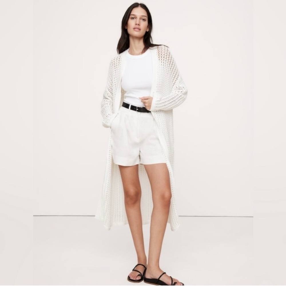 Banana Republic White Cotton Summer Crochet Duster Cardigan size M